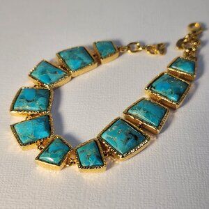 VTG NIB Rare 18K Bronzallure Italy Turquoise Link Geometric Statement Bracelet
